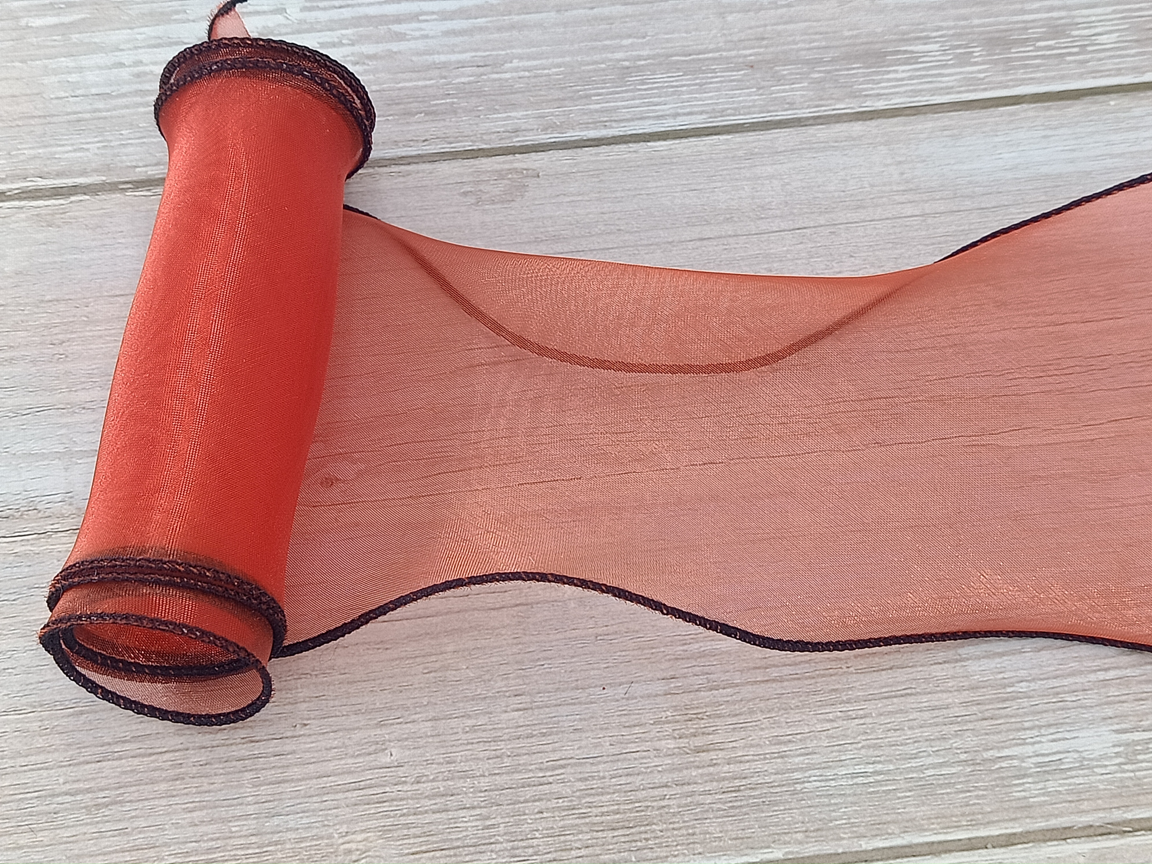 ริบบิ้นผ้าเย็บขอบสีดำ ผ้าไหมแก้ว ขนาด 10 ซม. (ขายเป็นหลา)