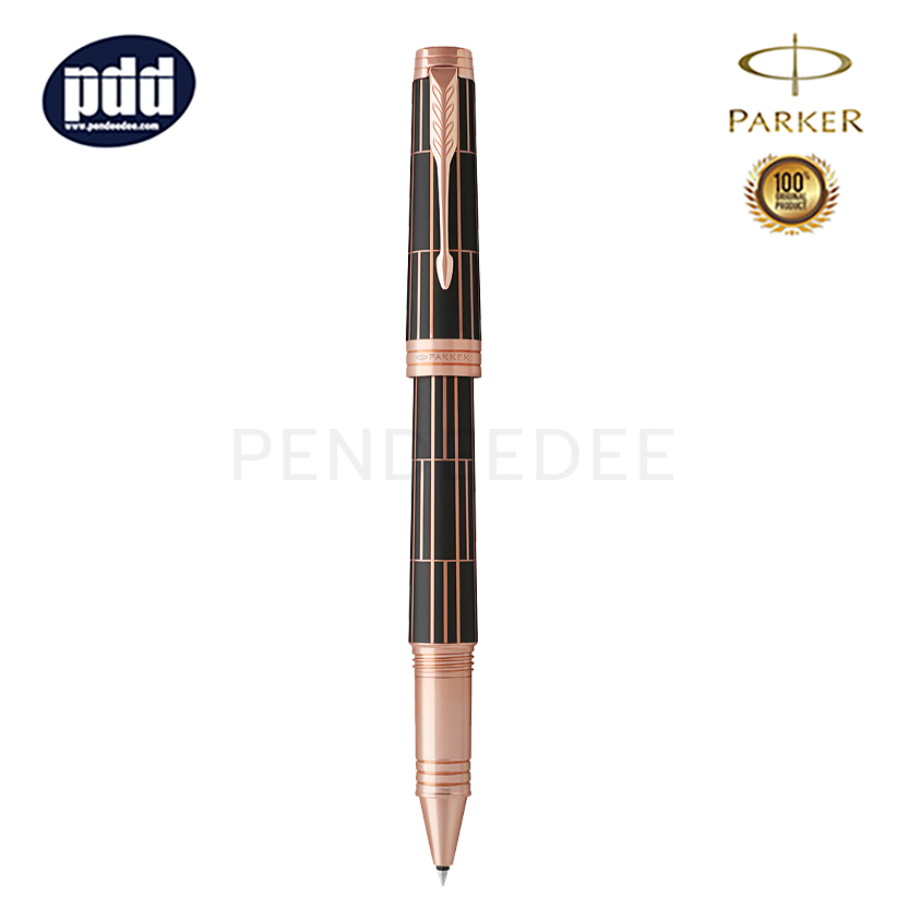 PARKER Premier Luxury Brown Pink Gold Trim Rollerball Pen ปากกาโรลเลอร์บอล ป๊ากเกอร์ พรีเมี่ย ลัคซูรี่ สีน้ำตาล คลิปพิ้งโกลด์