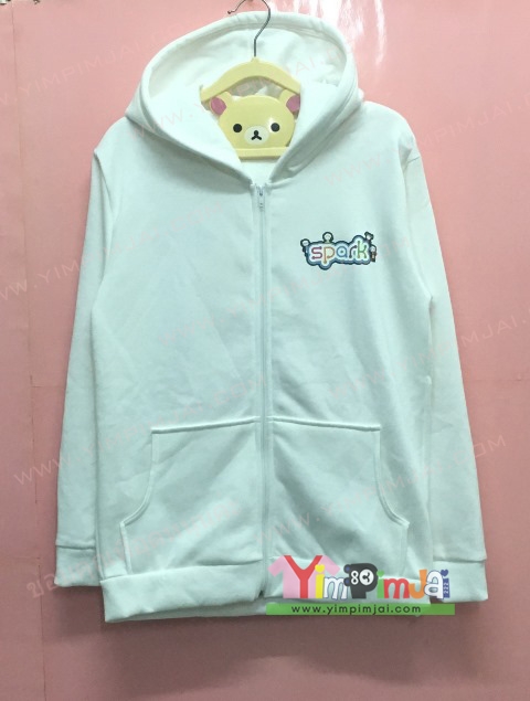เสื้อฮู้ดสีขาว สกรีนเฟล็ก
