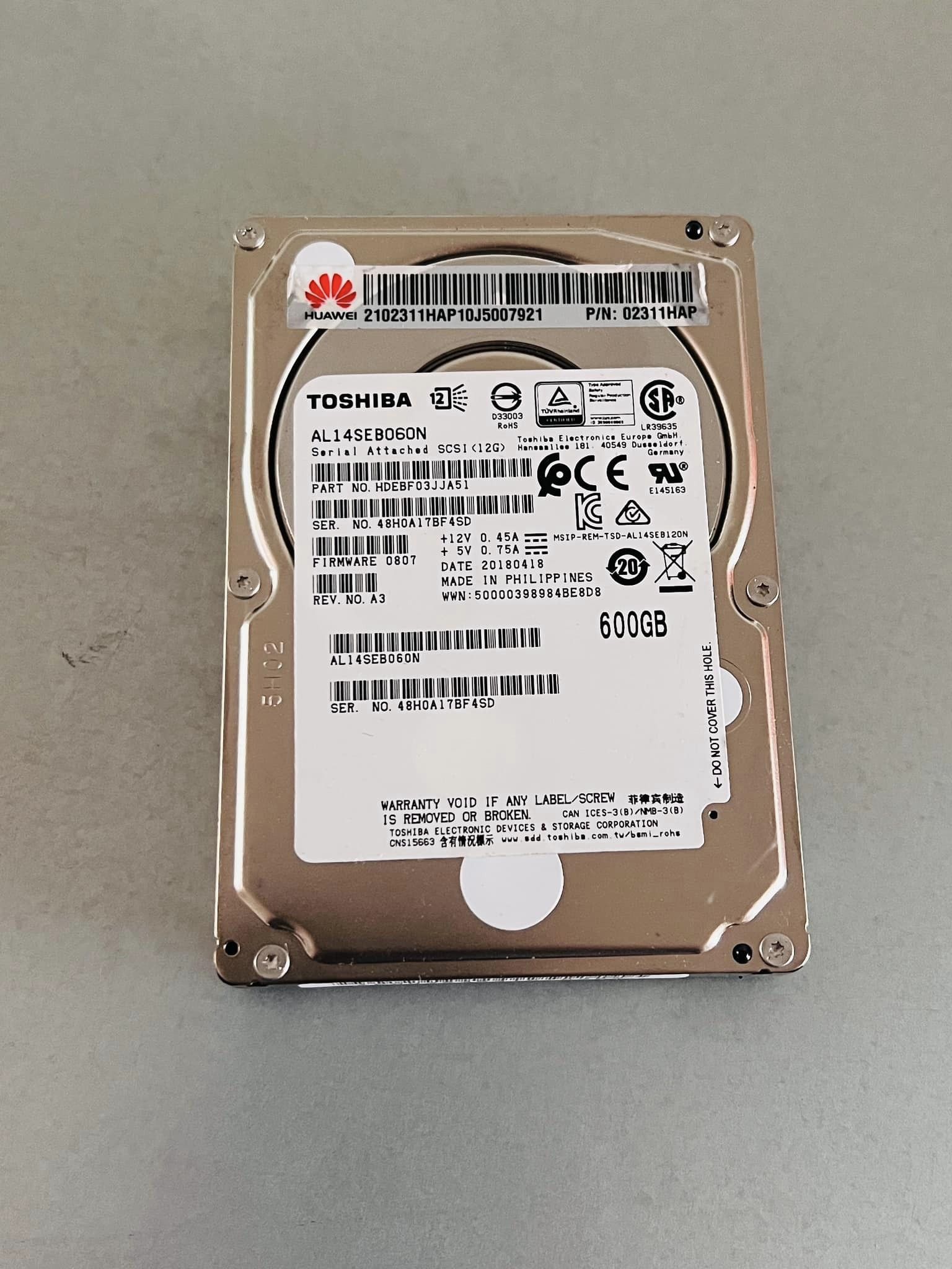 hdd server sas 600gb 10k 12gbps toshiba ฮาร์ดดิสเซิร์ฟเวอร์โตชิบามือสองพร้อมใช้งาน