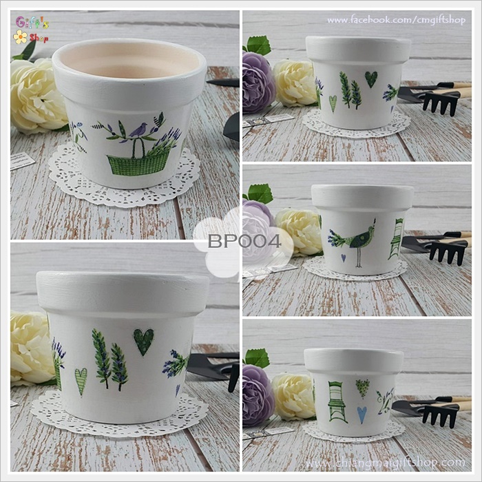 กระถางแคคตัส กระถางต้นไม้แคคตัสแฮนด์เมด ขนาด 4 นิ้ว แบบมีขอบ ลายตะกร้าดอกลาเวนเดอร์