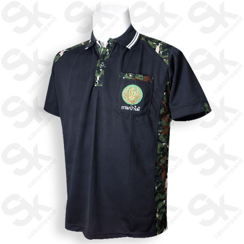 โปโลสีดำ ต่อข้างลายพราง /ป่าไม้ (ผ้ากีฬา)(ตราใหม่)