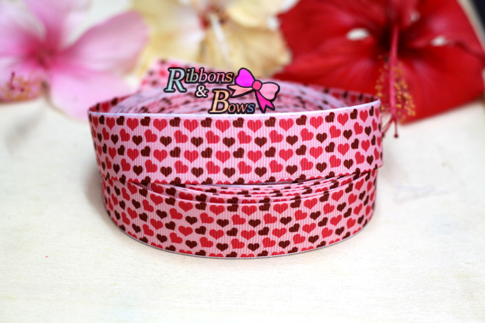 ริบบิ้นผ้าพิมพ์ลายหัวใจ กว้าง 22 mm #HT11