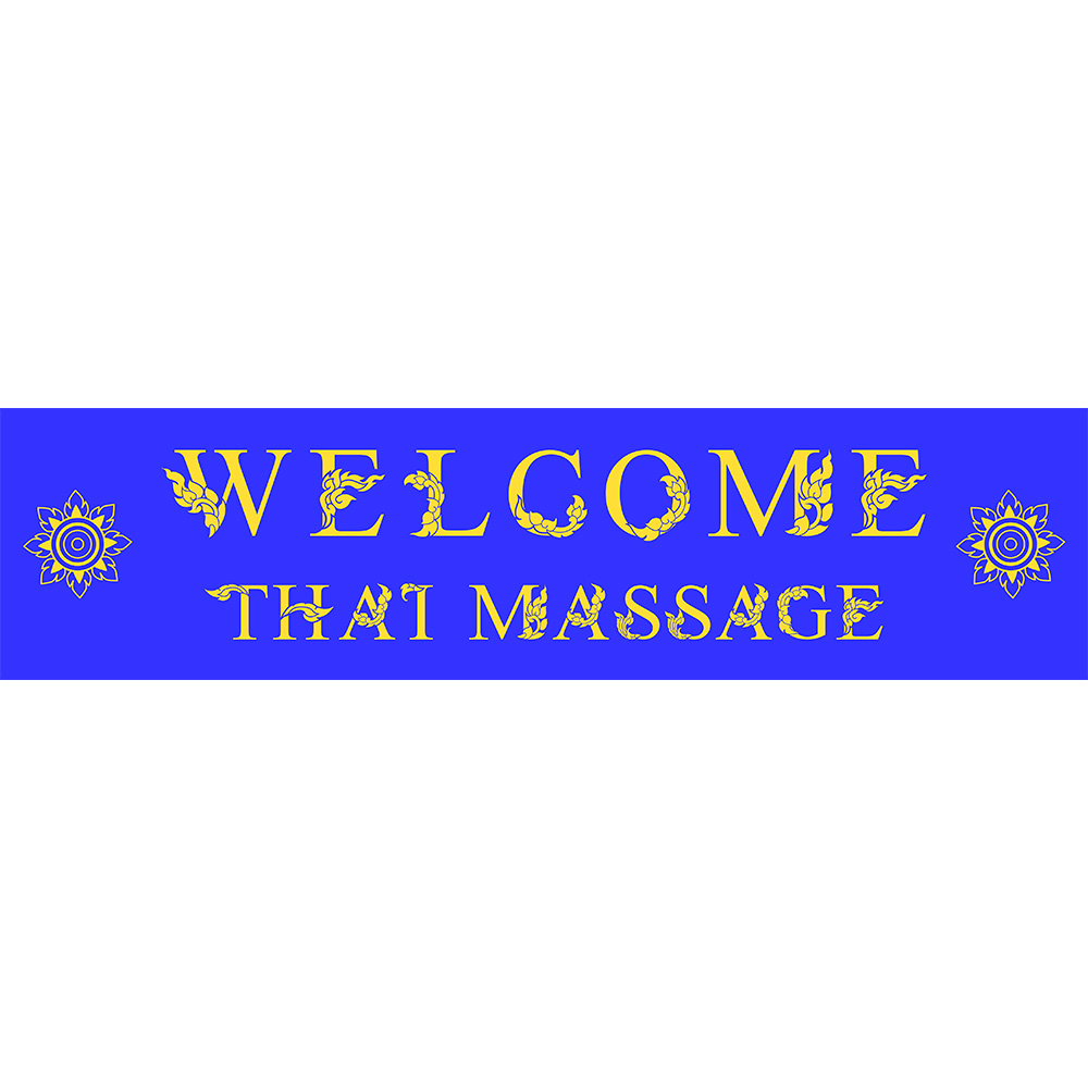 สติ๊กเกอร์ป้าย "Welcome Thai Massage & Spa" ติดกระจก/ป้ายหน้าร้านนวด ร้านสปาไทย น้ำเงิน WL15BL