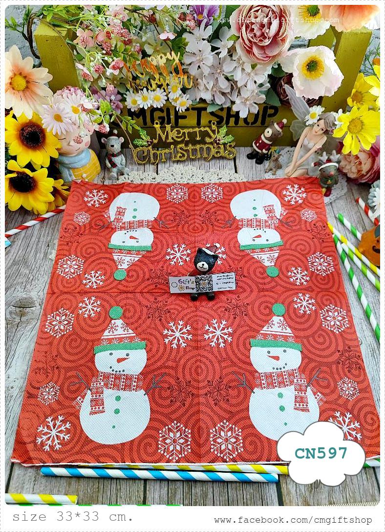 กระดาษแนปกิ้น, ลายตุ๊กตาหิมะ,ลายเกล็ดหิมะ, ลายคริสต์มาส, พื้นหลังสีแดง, ลายเทศกาล