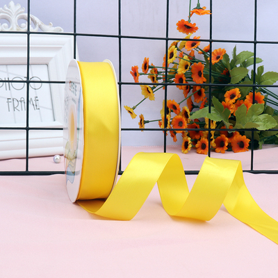 ริบบิ้นผ้าซาติน 2 หน้า สีเหลือง 50 หลา (Daffodil)# WX030