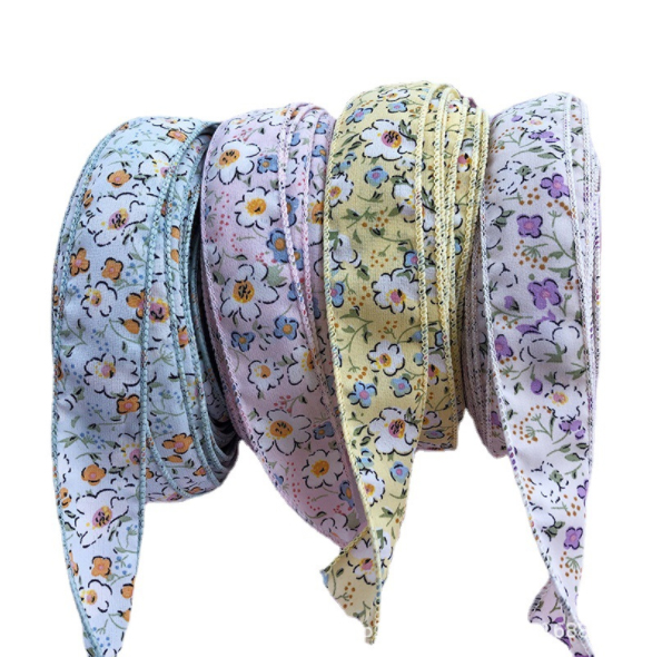 ริบบิ้นผ้าฝ้ายเย็บขอบ ลายดอก ขนาด 3 ซม. (ขายเป็นหลา) #FA14