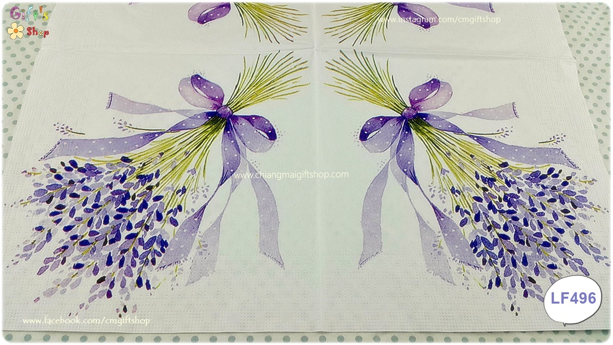 กระดาษแนปกิ้นยุโรป, ลายช่อดอกไม้, ลายดอกลาเวนเดอร์, พื้นหลังสีขาว, ลายดอกLavender, ลายดอกไม้โทนสีม่วง