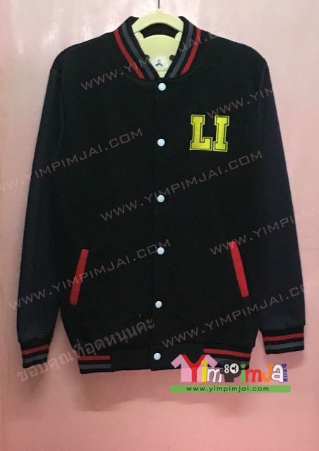 เสื้อกันหนาว เบสบอล สีดำ แขนยาว กระดุมขาว มีกระเป๋า สรีนตามสั่ง LI CPvsVAS ENGINEERING PN N
