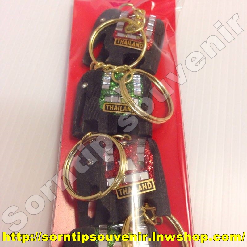 พวงกุญแจช้างไม้กระจกสีดำ