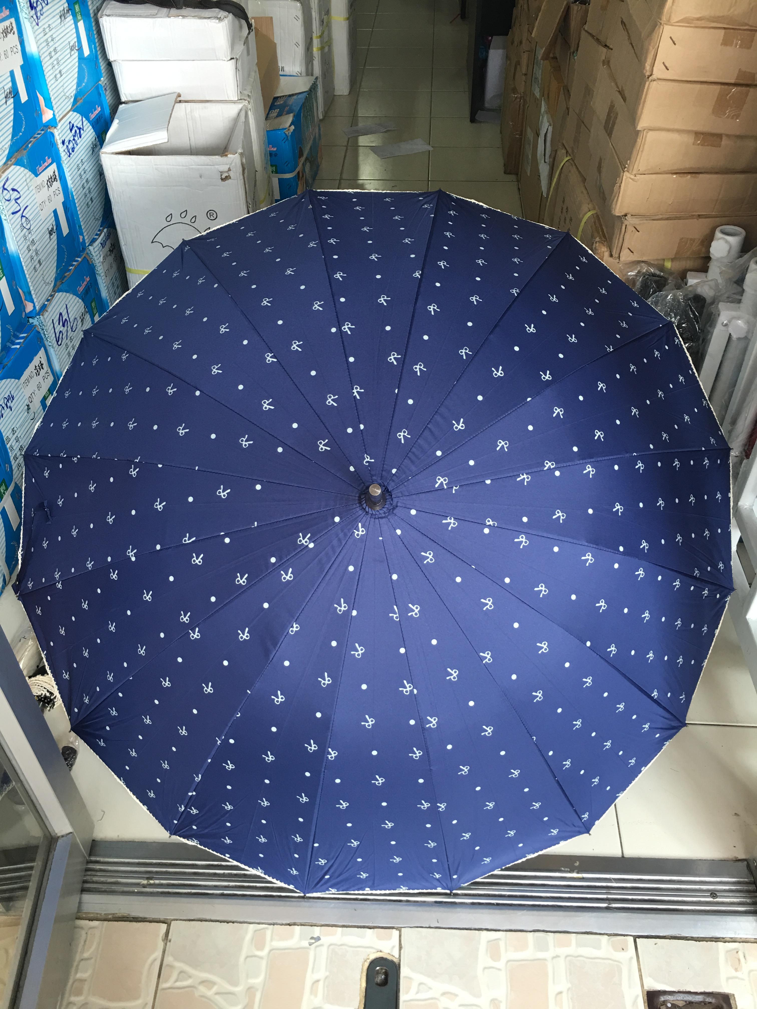 ร่มตอนเดียว23นิ้วลายโบว์มีระบายลูกไม้มียูวีสีทอง