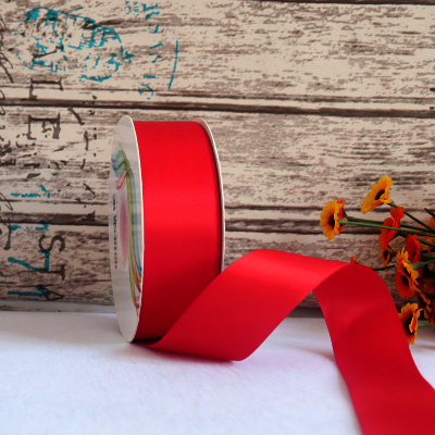 ริบบิ้นผ้าซาติน 2 หน้า สีแดง 50 หลา ( Poppy Red )# WX011