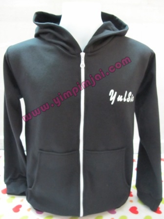 เสื้อกันหนาวสำลีสีดำซิปขาว yulsic