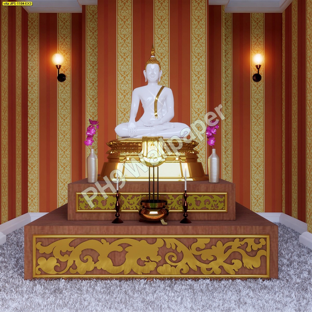 วอลเปเปอร์ติดผนังลายไทย ลายกนก สีทอง JPS1104