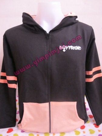 ็Hoodie กันหนาวสีดำ กระเป๋า+หูแมวสีโอรส