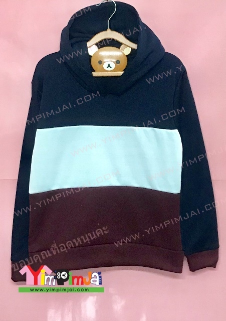 เสื้อฮู้ดแฟชั่นตัดต่อกรมครีมเลือดหมู