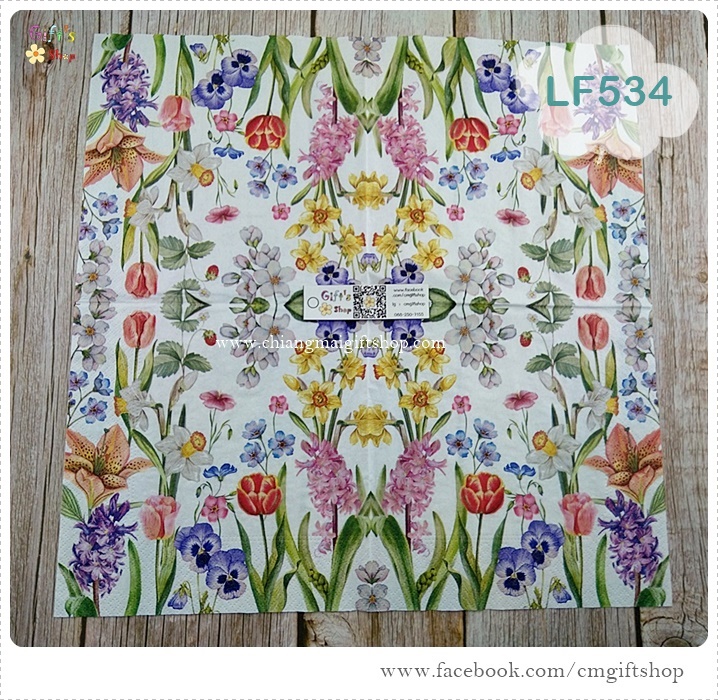 กระดาษแนปกิ้นยุโรป ,ลายทุ่งดอกไม้, ลายFlower Meadow, ลายดอกไม้หลายแบบ, ลายดอกไม้หลายสี, ลายดอกไม้หลายชนิด, ลายดอกไม้, ลายดอกไม้สวยๆ, พื้นหลังสีขาว