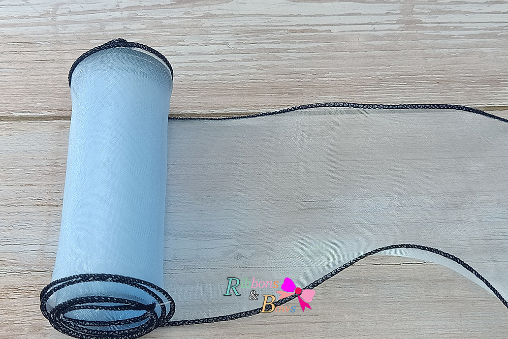 ริบบิ้นผ้าเย็บขอบสีดำ ผ้าไหมแก้ว ขนาด 10 ซม. (ขายเป็นหลา)