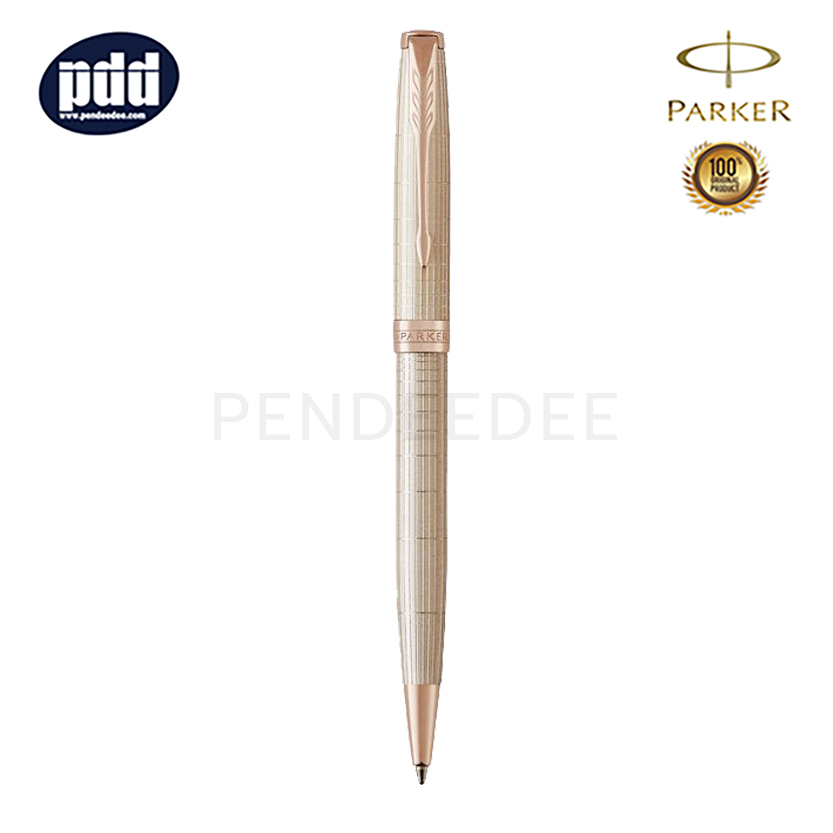 PARKER ปากกาลูกลื่น ป๊ากเกอร์ ซอนเนต ชิเซล ซิลเวอร์ สีเงิน คลิปพิ้งค์โกล์ด PARKER Sonnet Chiselled Silver PGT Ballpoint Pen