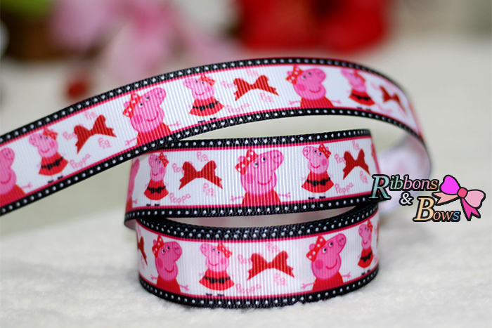 ริบบิ้นผ้าพิมพ์ลาย หมูน้อย กว้าง 22 mm #PP29