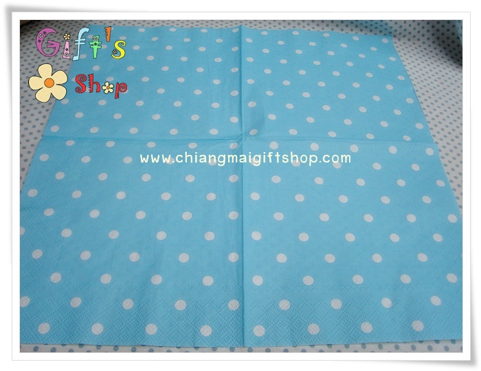 กระดาษแนปกิ้น ลายจุดสีขาว พื้นหลังสีฟ้า