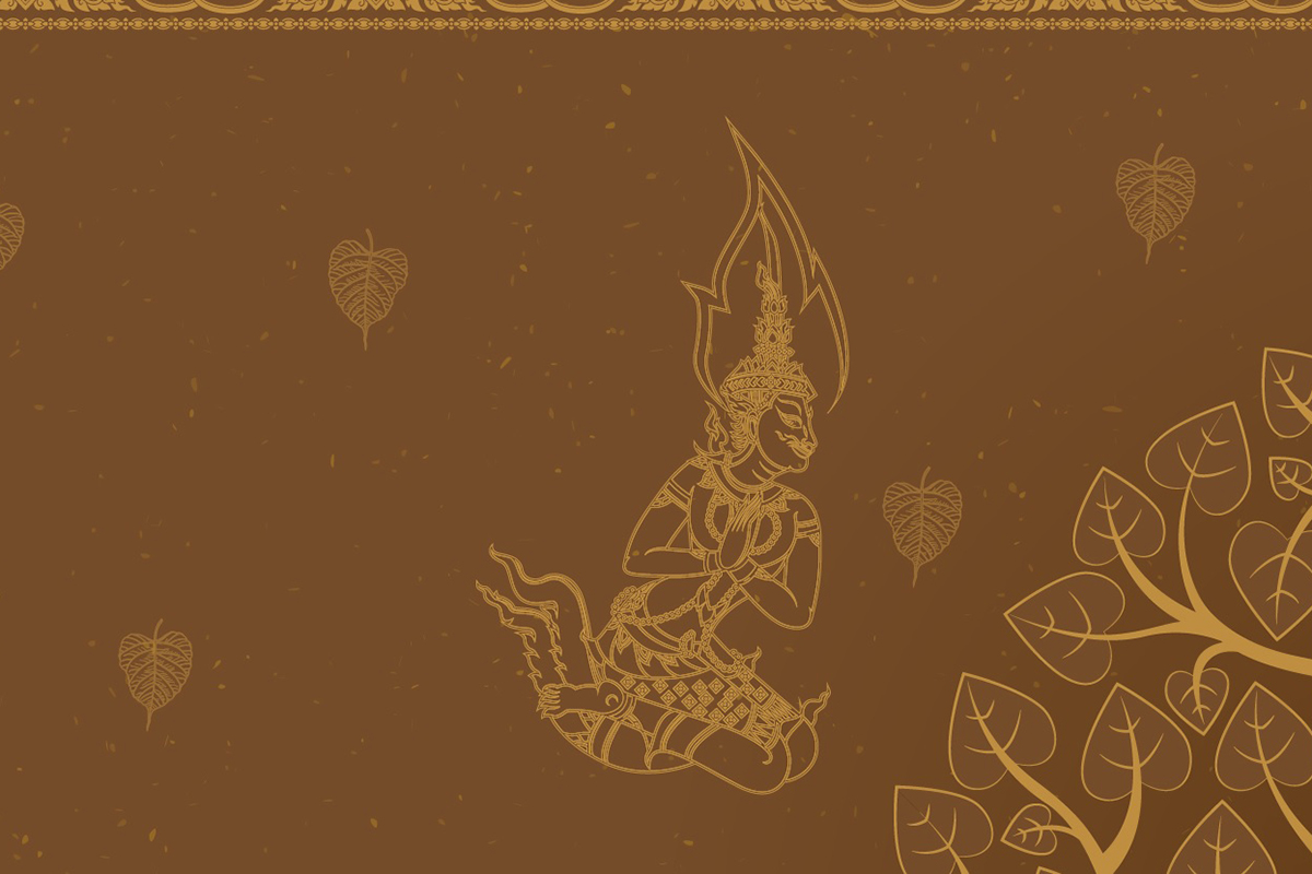 วอลเปเปอร์ภาพพิมพ์ ต้นโพธิ์-เทวดา-พญานาค ดีไซน์ใหม่ล่าสุด สีน้ำตาล CV-BDT2025BW