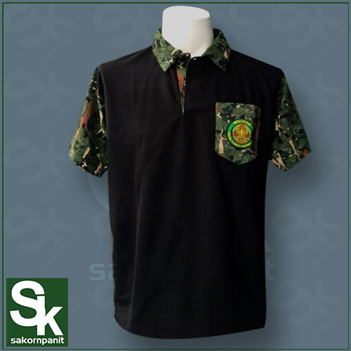 เสื้อโปโล สีดำปกลายพราง (ป่าไม้).