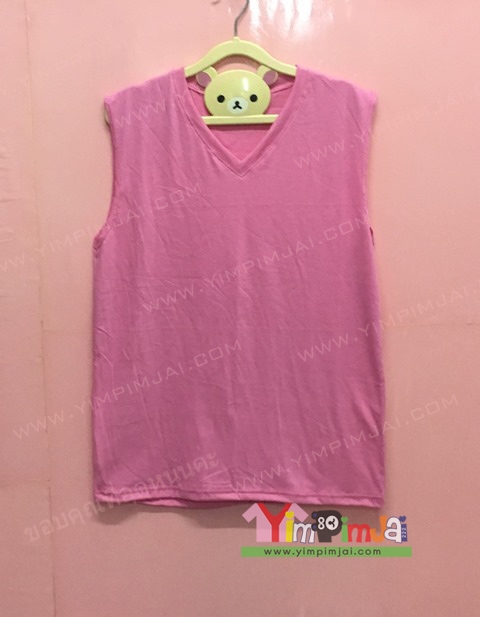 เสื้อกล้าม เสื้อยืด สีชมพู แขนกุด สกรีนตามสั่ง เสื้อเปล่า