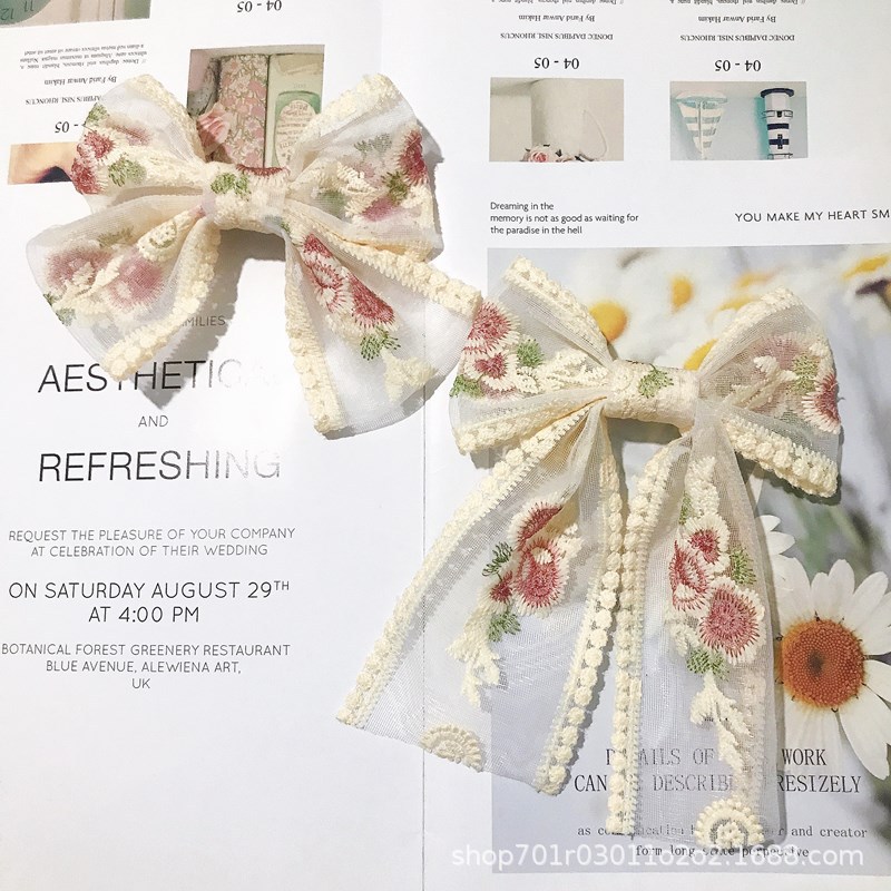 ริบบิ้นผ้าลูกไม้ ปักลายดอกไม้ หวานมาก ขนาด 8.4 ซม. สไตล์เกาหลี คุณหนูมากๆ