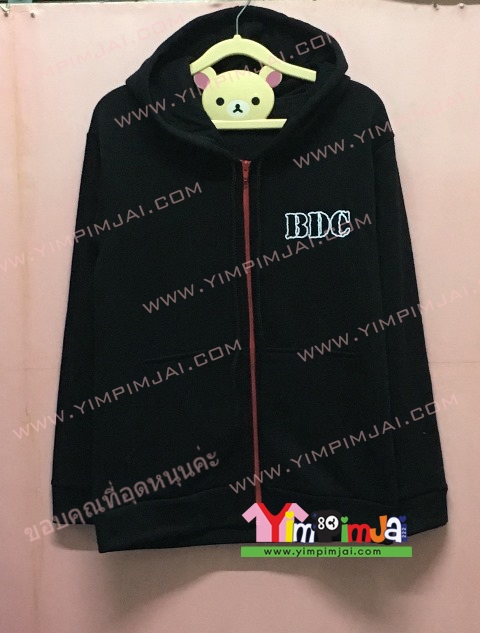 เสื้อฮู้ด เสื้อกันหนาว เสื้อรุ่น สีดำ แขนยาว หมวกดำ ซิปแดง มีกระเป๋า สกรีนตามสั่ง BDC BIGBIKE DRINKING CLUB 5
