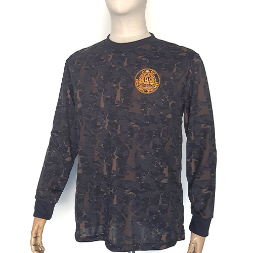 เสื้อยืดลายพรางดำล้วน-ป่าไม้ /แขนยาว(ฟองน้ำไหล่-ศอก)ผ้ากีฬา 7XL รอบอก 54 นิ้ว