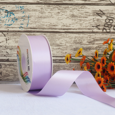 ริบบิ้นผ้าซาติน 2 หน้า สีม่วงอ่อน 50 หลา ( Light Orchid )# WX014