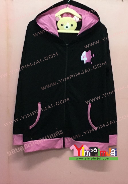 เสื้อฮู้ด เสื้อกันหนาว เสื้อรุ่น สีดำ แขนยาว หมวกดำในชมพู ซิปดำ มีกระเป๋า สกรีนตามสั่ง 4