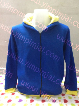เสื้อกันหนาวสีำน้ำเงินสดซ้อนหมวกเหลือง