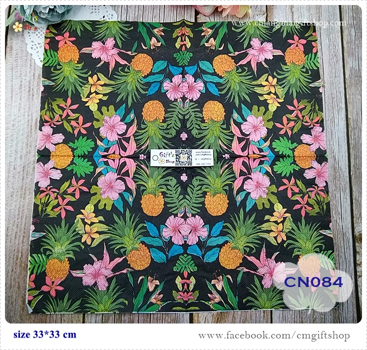กระดาษแนปกิ้น, ลายดอกไม้หลายสี, ลายดอกชบา, ลายดอกไม้สีชมพู, ลายดอกชบาสีชมพู, ลายสับปะรด, ลายดอกไม้สีแดง, พื้นหลังสีดำ, ลายเล็กๆ