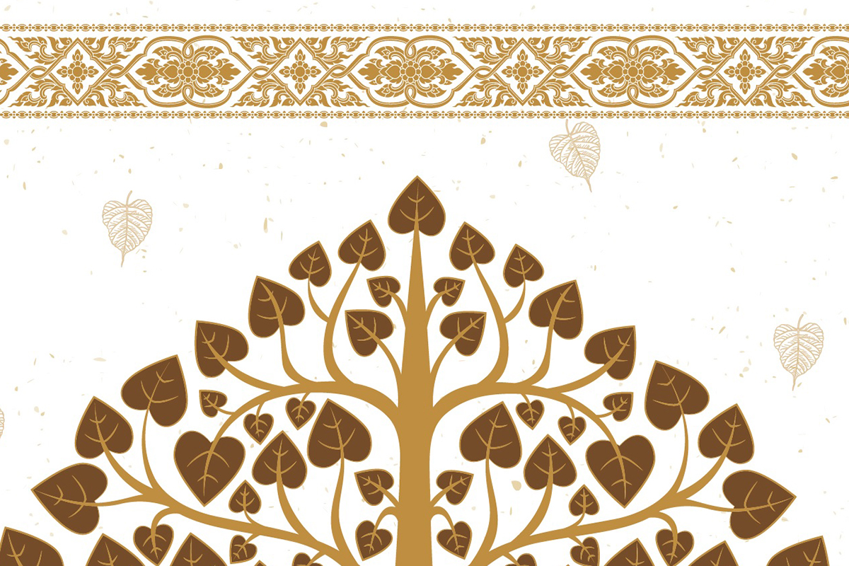 วอลเปเปอร์ภาพพิมพ์ ต้นโพธิ์-เทวดา-พญานาค ดีไซน์ใหม่ล่าสุด สีขาว CV-BDT2025-005WT