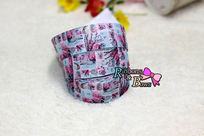 ริบบิ้นผ้าพิมพ์ลาย ดอกไม้ กว้าง 25 mm #BC38