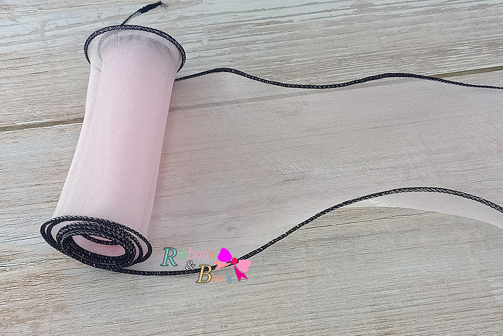 ริบบิ้นผ้าเย็บขอบสีดำ ผ้าไหมแก้ว ขนาด 10 ซม. (ขายเป็นหลา)