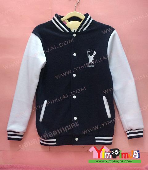 เสื้อกันหนาว เบสบอล สีดำ แขนขาว ลายตามสั่ง เสื้อห้อง เสื้อรุ่น 11