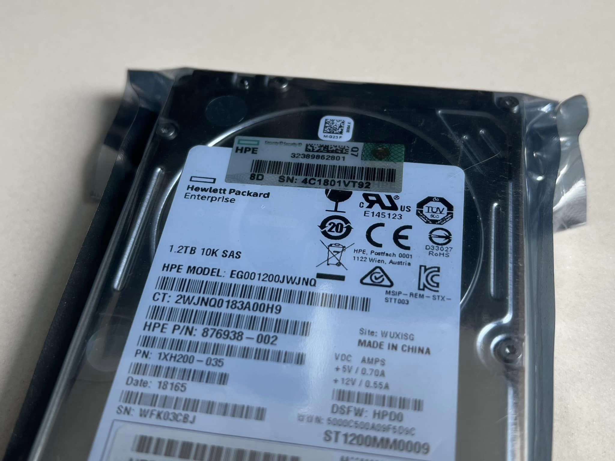 hdd sas hpe 1.2tb 10k 12Gbps 2.5" ฮาร์ดดิสมือสองพร้อมใช้งาน