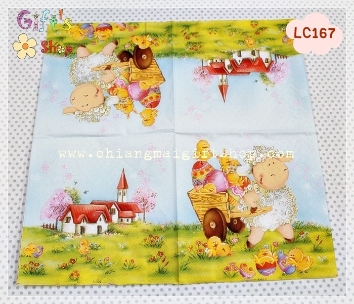 กระดาษแนปกิ้นยุโรป, ลายแกะลากรถของเล่น, ลายบ้าน, ลายทุ่งหญ้า, ลายรถเข็น, พื้นหลังสีฟ้า, ลายการ์ตูน, ลายแกะ, ลายไข่, ลายไข่อีเสตอร์, ลายอีสเตอร์, ลายเทศกาลอีสเตอร์