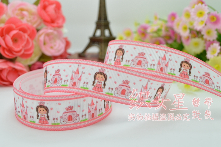 ริบบิ้นผ้าพิมพ์ลาย เจ้าหญิง กว้าง 22 mm #PZ054