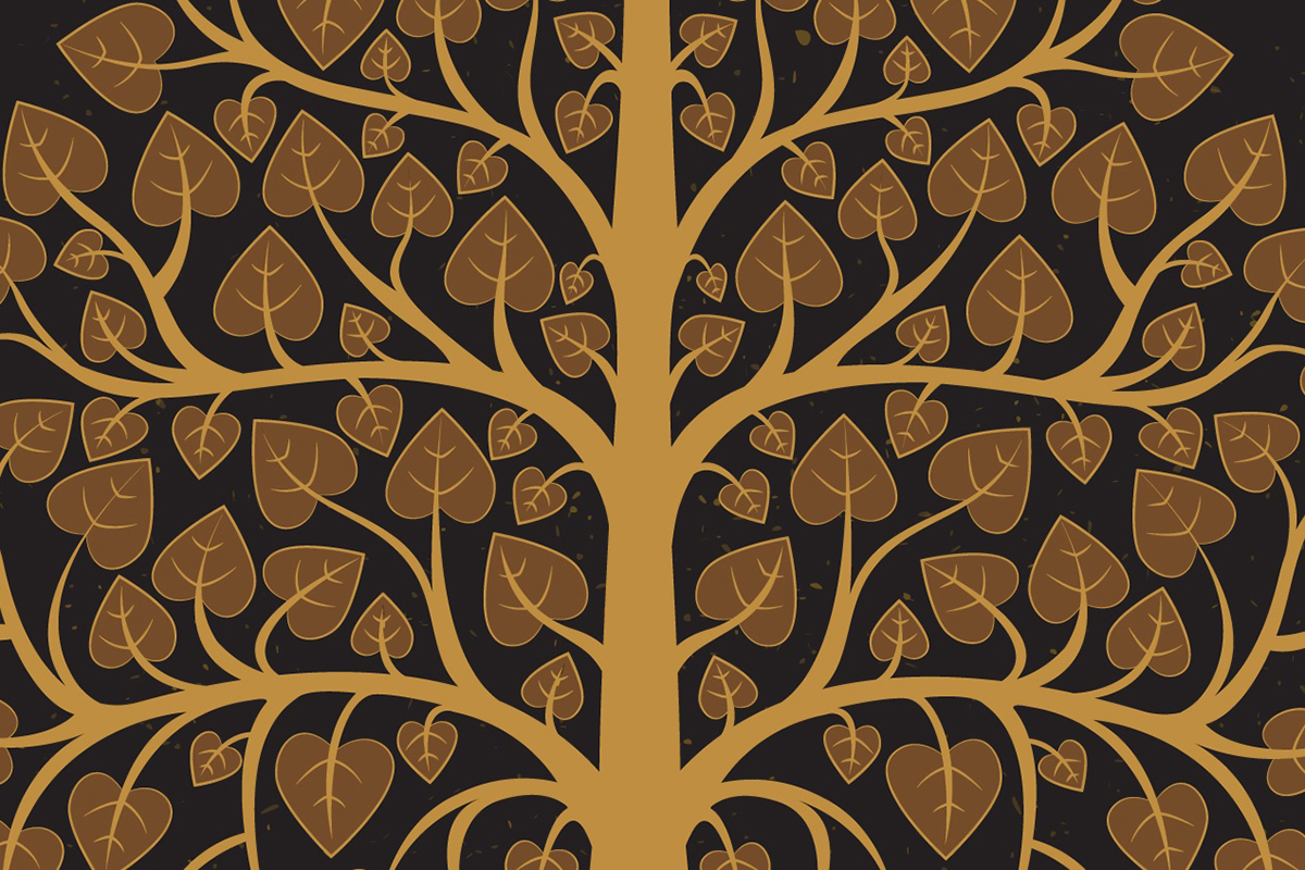 วอลเปเปอร์ภาพพิมพ์ ต้นโพธิ์-เทวดา-พญานาค ดีไซน์ใหม่ล่าสุด สีดำ CV-BDT2025-005BK