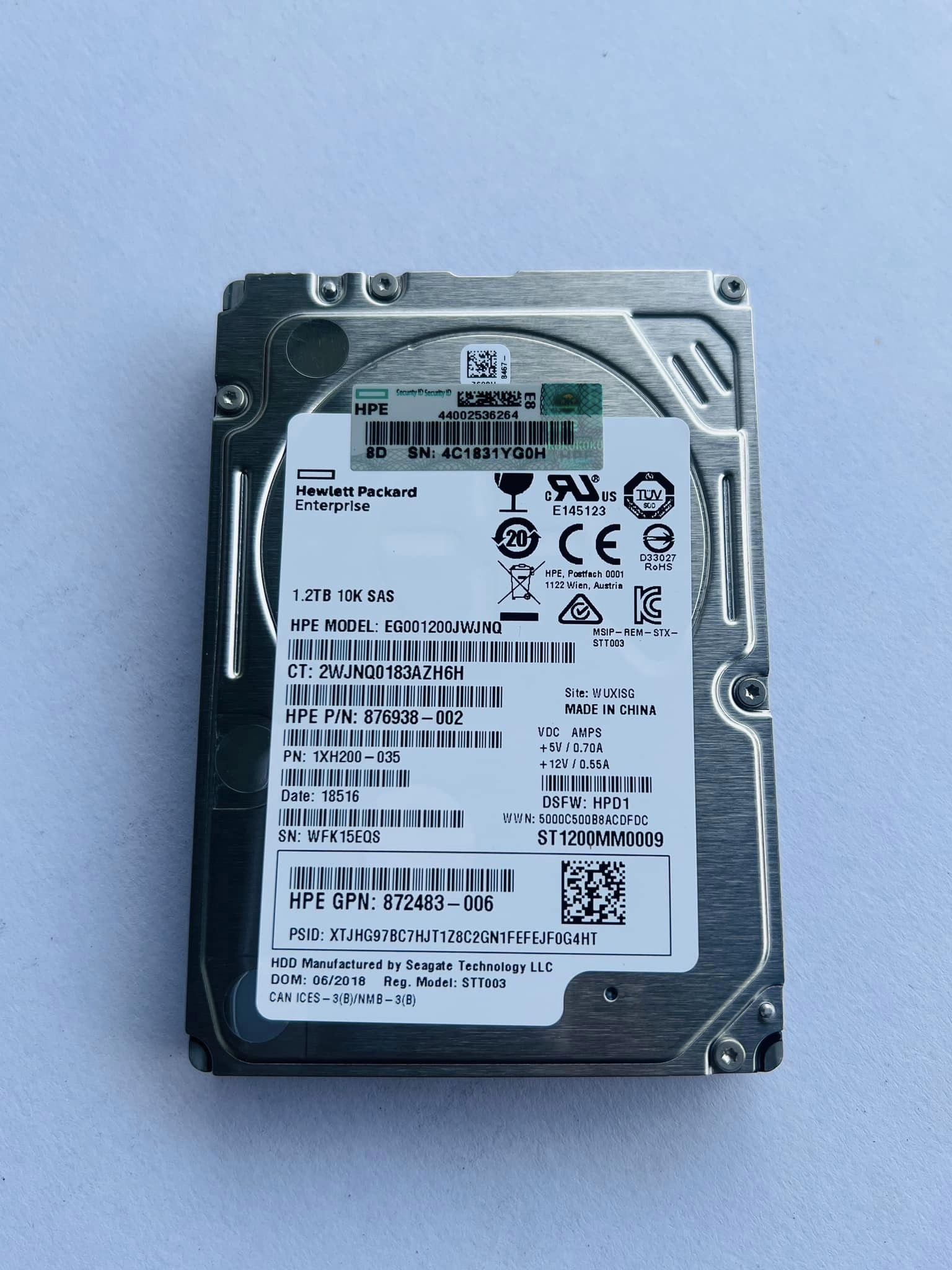 hdd server sas hpe 1.2tb 10k 12Gbps ขนาด 2.5" ฮาร์ดไดรฟ์มือสองพร้อมใช้งาน