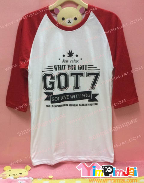 เสื้อยืด สีขาว แขนสั้นแดง สกรีนตามสั่ง GOT7