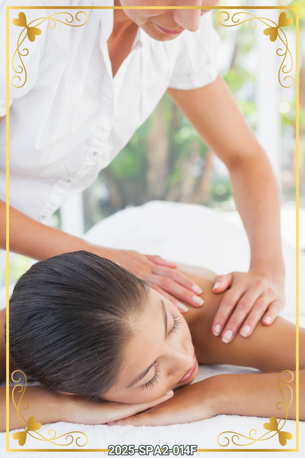 สติ๊กเกอร์ภาพคนนวด พร้อมลายกรอบในตัว (ภาพแนวตั้ง) ST-2025-SPA2F(80x120cm)