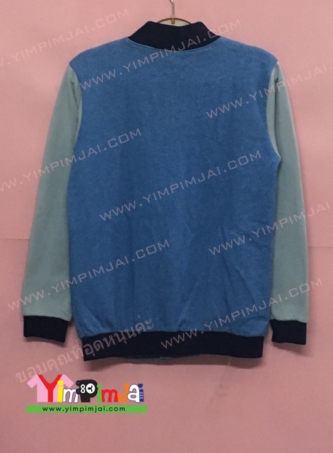 เสื้อแจ็คเก็ตเบสบอลฟ้าแขนเทา