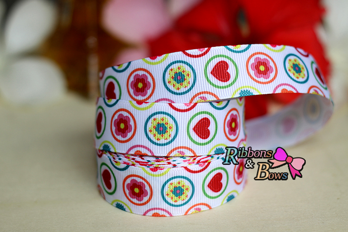 ริบบิ้นผ้าพิมพ์ลายหัวใจ กว้าง 22 mm #HT8