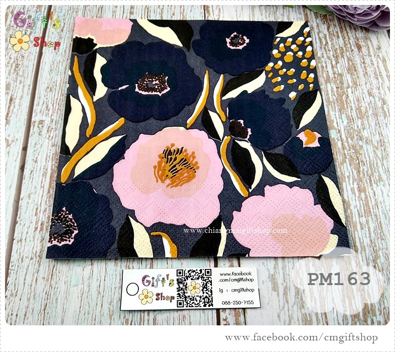 กระดาษแนปกิ้นยุโรป, ลายดอกไม้, ลาย ROSARIUM blue rose, ลายของ marimekko, ลายดอกไม้สีชมพู, ลายดอกไม้สีเข้ม, พื้นหลังสีเข้ม