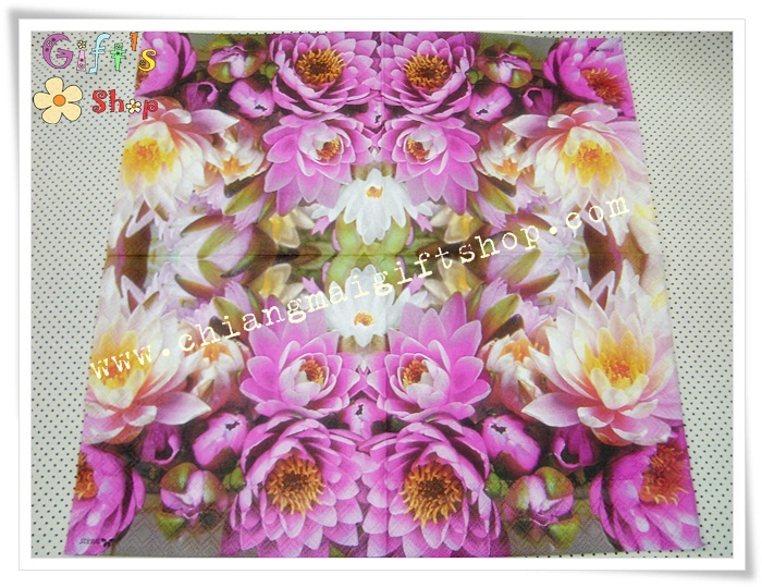 กระดาษแนปกิ้น ลายดอกบัวบานสีชมพู
